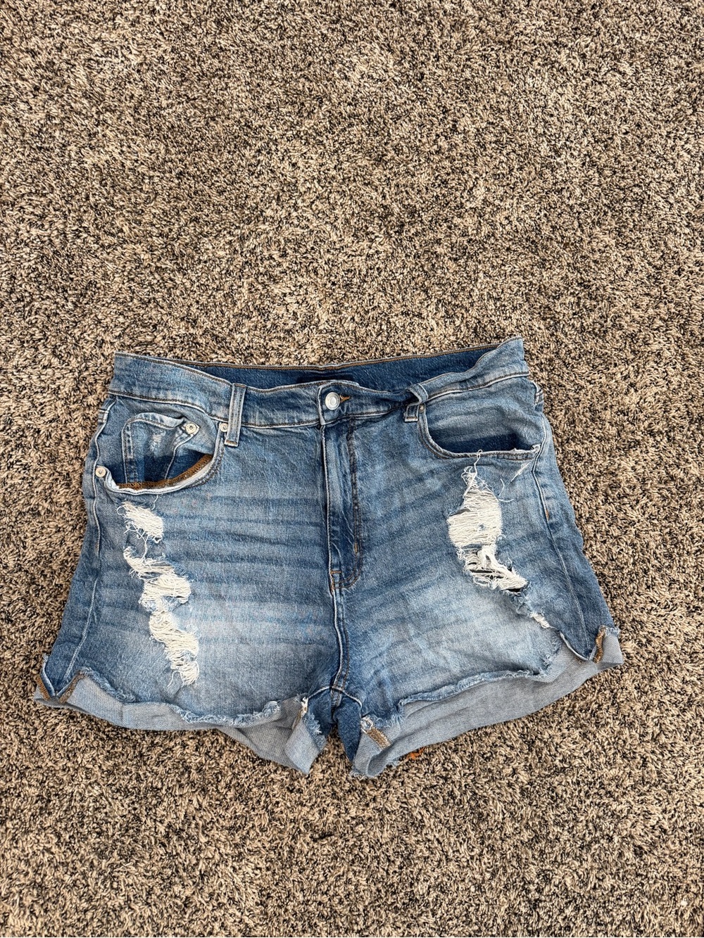Aeropostale Light Blue Distressed Rolled Hem Denim Shorts